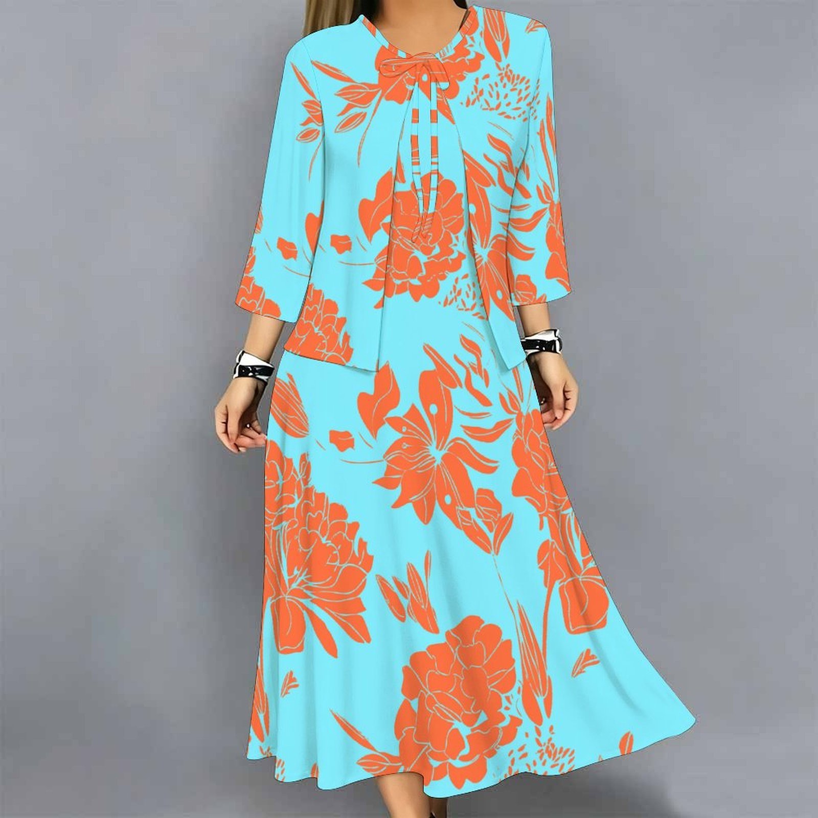 Women 2 Piece Dress Set Print  - огляд і ціна Midi Skirt Floral