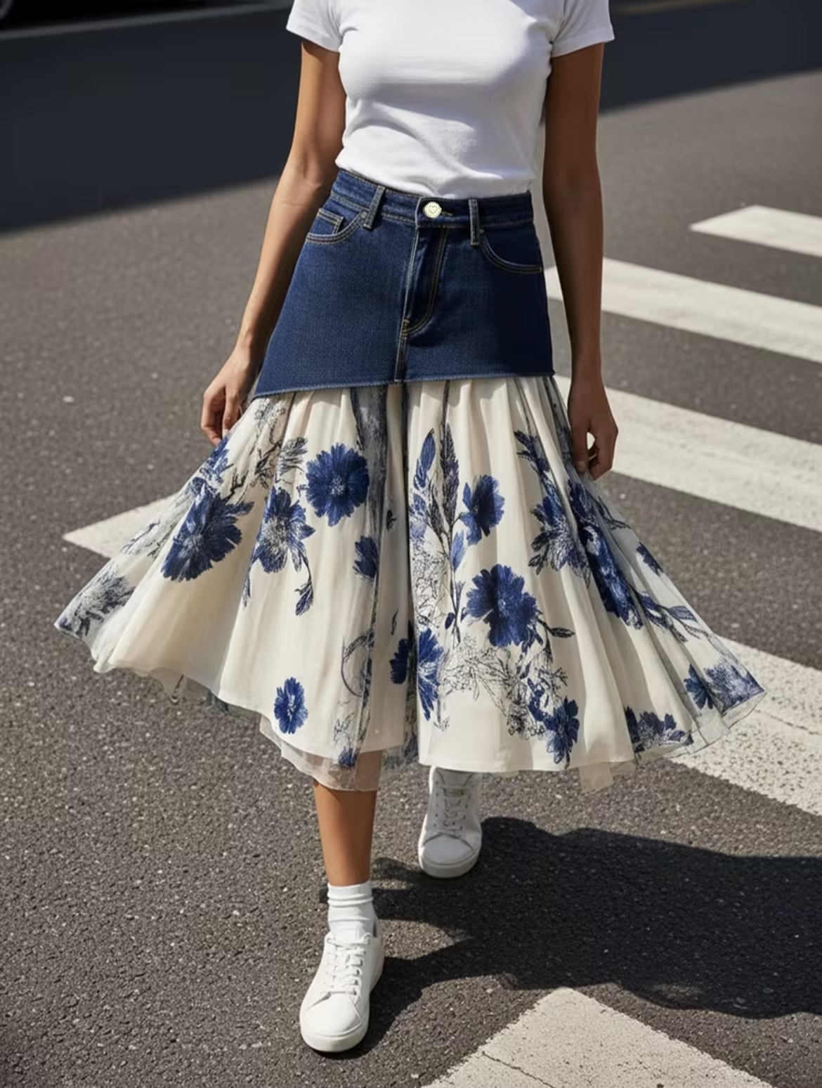 Plus Size Women High Waist Den - огляд і ціна Midi Skirt Floral